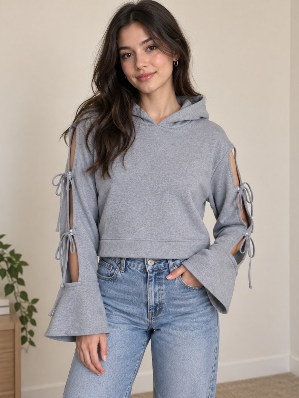 Jonathan Simkhai open sleeve cropped hoddie size M